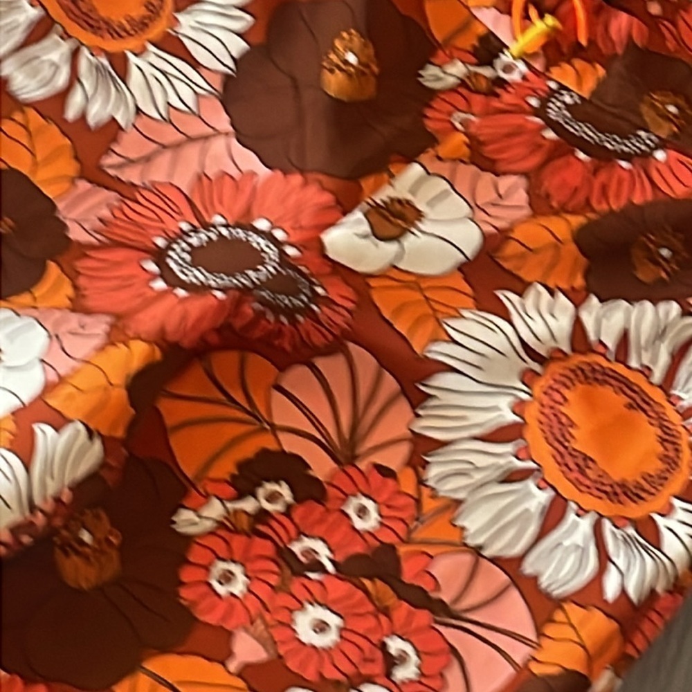 Zara Women's High Rise Orange & White Floral Retro Hippie Flare Pants Size L - Picture 5 of 11